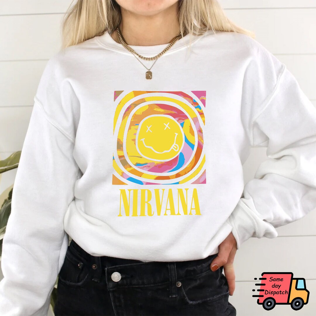 Nirvana Tie Dye Sweatshirt, Smile Face Sweater, Pink Nirvana Jumper