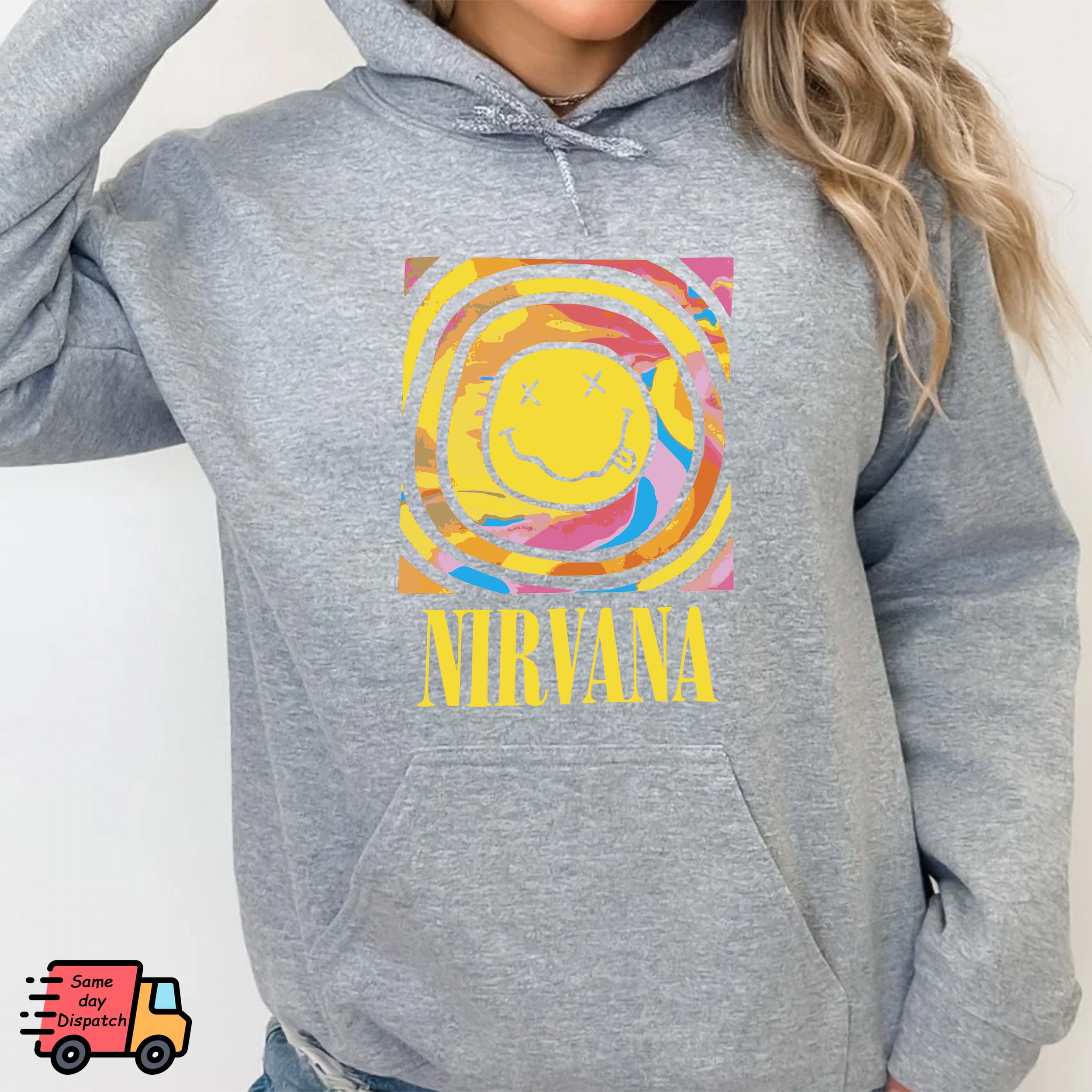 Nirvana Tie Dye Hoodie Smile Face Pullover Pink Nirvana Etsy UK