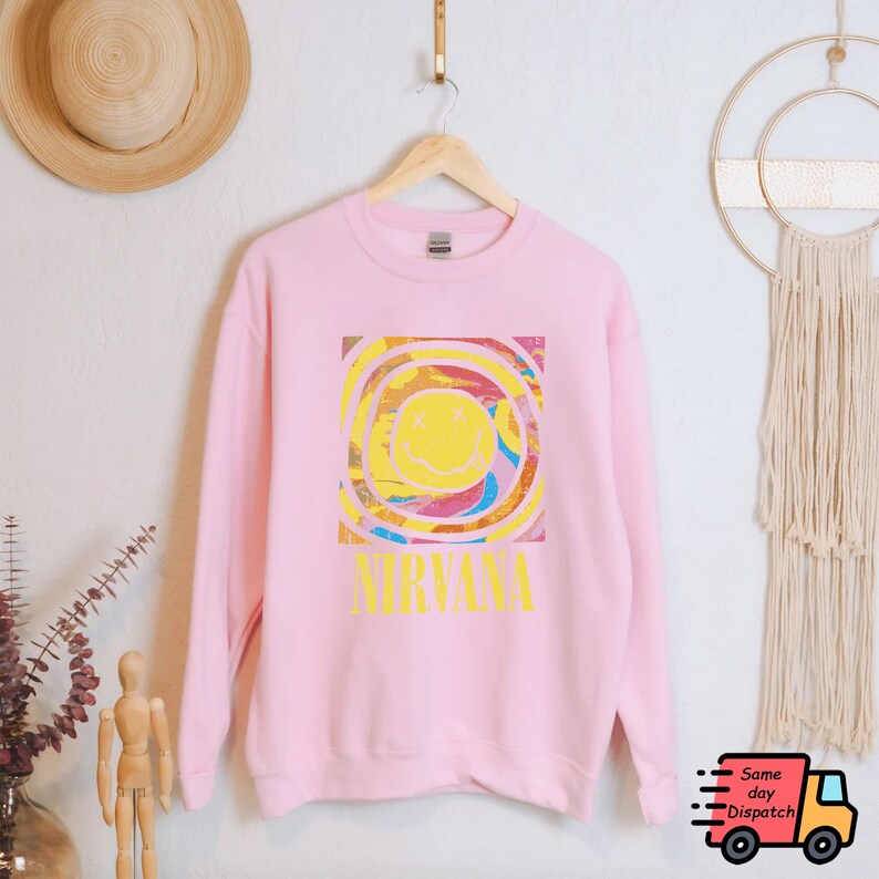 Nirvana Tie Dye Sweatshirt, Smile Face Sweater, Pink Nirvana Jumper