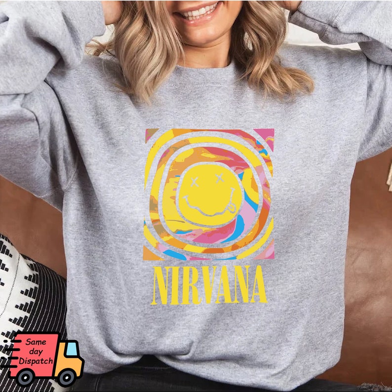 Nirvana Tie Dye Sweatshirt, Smile Face Sweater, Pink Nirvana Jumper