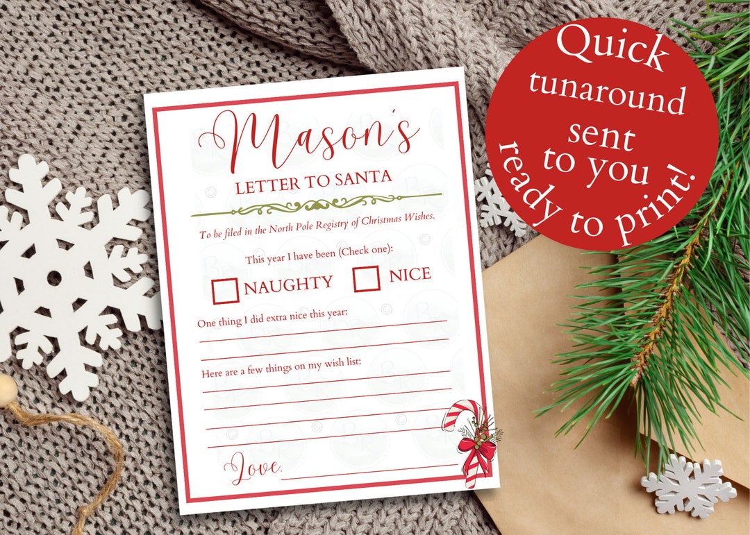Personalized Printable Letter to Santa Claus Letter to - Etsy