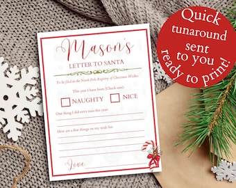 Personalized | Printable Letter to Santa Claus, Letter to Santa, Santa Letter