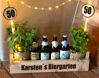 Biergarten personalisiert als Geschenk für Männer Geburtstag, Gartenparty, Ruhestand