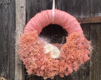 Infinity Wreath Türkranz  Frühlingskranz Kranz Ostern Osterkranz Osterdeko Haustür rosa pink Hortensie Moos, Rosé Trockenblumen Blumendesign