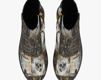 Botas góticas de ante sintético con patchwork: moda vegana unisex