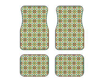 Retro Blumen Auto Fußmatten Set: Boho Vintage Style Dekor