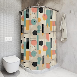 Modern Geometric Shower Curtain, Abstract Bathroom Decor, Colorful Pattern, Unique Gift for Home, Vibrant Shower Curtains