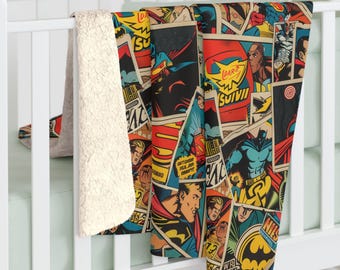 Superhero Comic Book Sherpa Fleece Blanket: Cozy Movie Night Throw