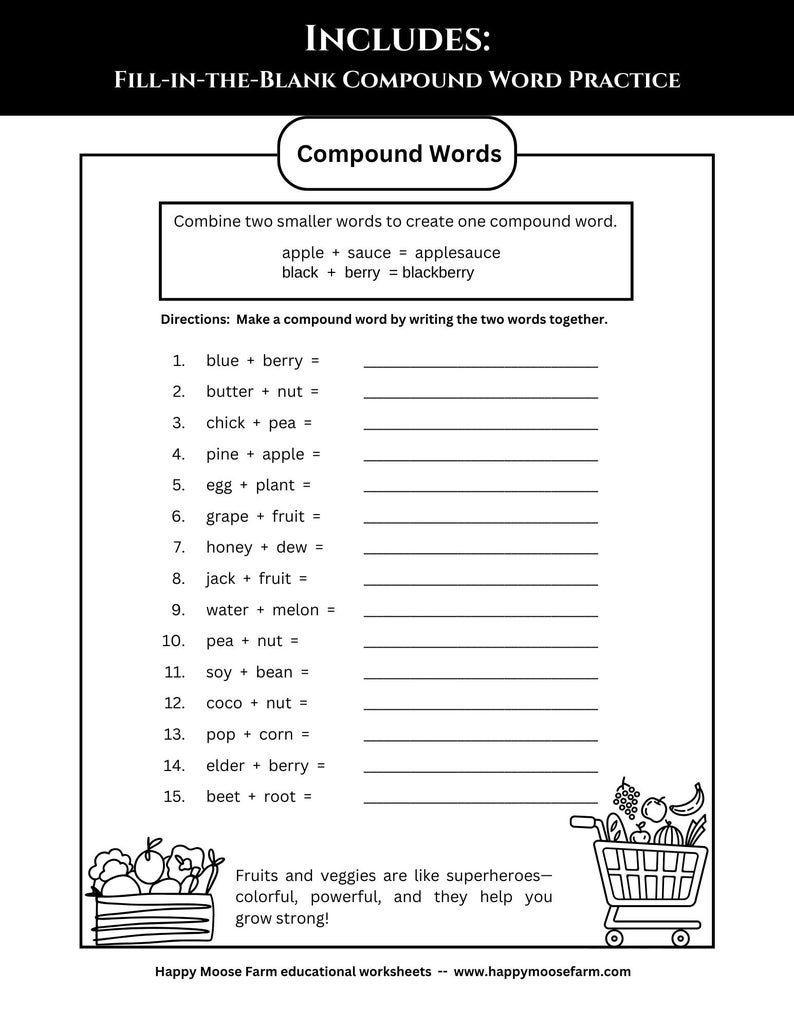 Food Compound Words Worksheet: Language Arts Puzzles (digital Download ...