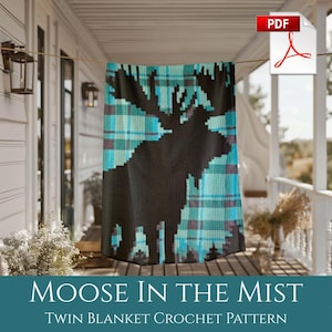 Patrón de manta de ganchillo con forma de alce: Cuadros tamaño individual (Patrón en PDF)