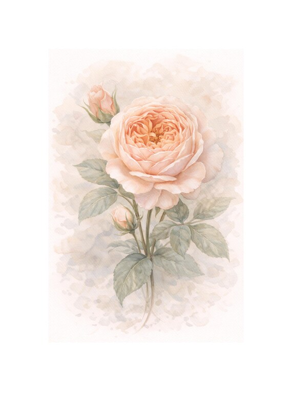 English Rose Botanical Print – Rose Watercolor Illustration | Matte Archival Wall Art | Baremoon Home Prints