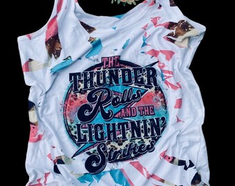 women\u2019s clothing thunder rolls Country distressed tank bleached tank top tank top racerback brooks gifts for her rock,