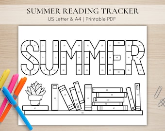 Rastreador de lectura de verano para niños, imprimible, para colorear, para estantería, registro de lectura de verano, rastreador de libros digital