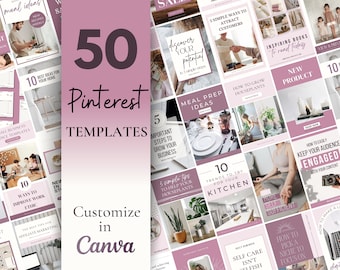 Plantillas rosas de Pinterest editables en Canva, plantillas de pines para bloggers de estilo de vida, emprendedores, entrenadores, impulsar el compromiso