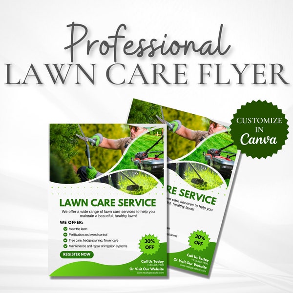 Lawn Care Service Flyer Template Customizable in Canva, Small Business and Entrepreneurs, Professional Lawn Care Flyer, Landscaping Flyer