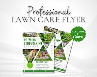 Plantilla de folleto de paisajismo personalizable en Canva, folleto para pequeñas empresas, folleto de cuidado del césped profesional, folleto imprimible de servicio editable