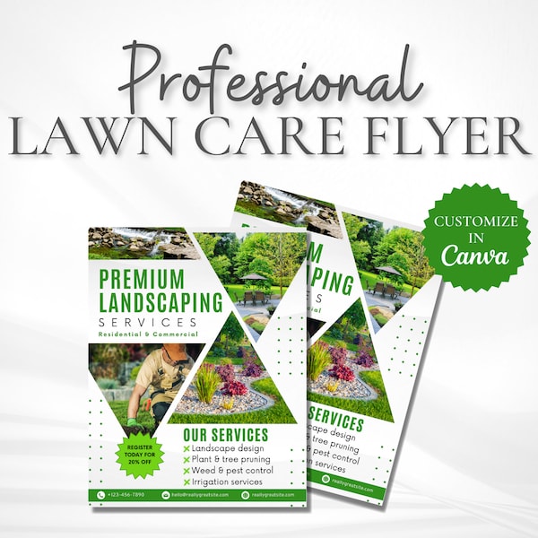 Landscaping Flyer Template Customizable in Canva, Small Business Flyer, Professional Lawn Care Flyer, Editable Service Printable Flyer