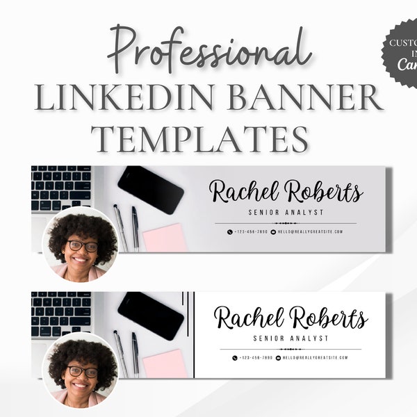 Professionele LinkedIn-banners aanpasbaar in Canva, gepersonaliseerde headersjabloon voor LinkedIn-profiel voor werkende professionals