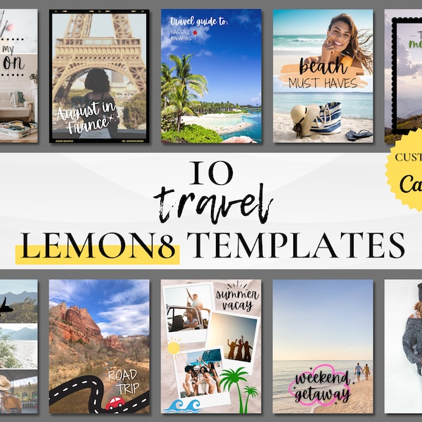 Lemon8 Templates Customizable in Canva, Cute Lemon8 Travel Posts, Social Media Post Templates, Content Creator and Influencer Templates