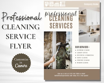 Plantilla de folleto comercial de limpieza personalizable en Canva, folleto de servicio de limpieza profesional, folleto imprimible de limpieza editable