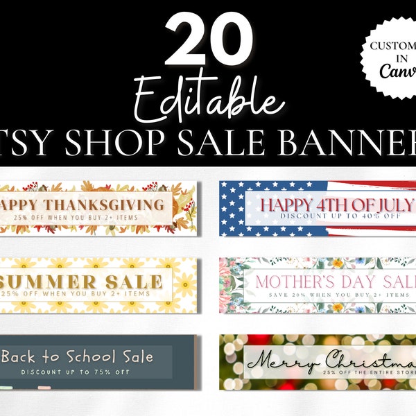 Etsy Shop Banner Templates Editable in Canva, Sale Templates for Etsy Sellers, Customizable Holiday Banners, Business for Sale