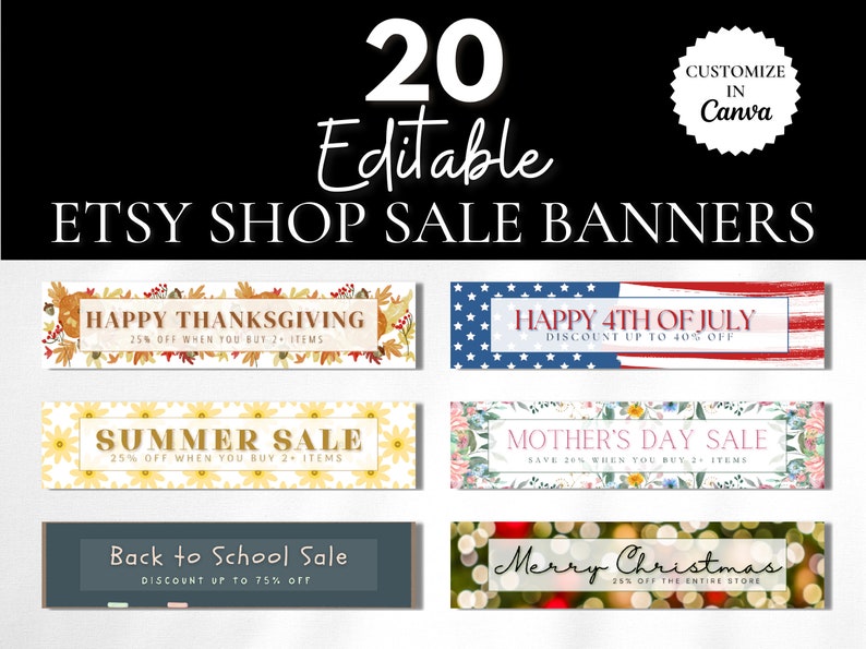 Etsy Shop Banner Templates Editable in Canva, Sale Templates for Etsy