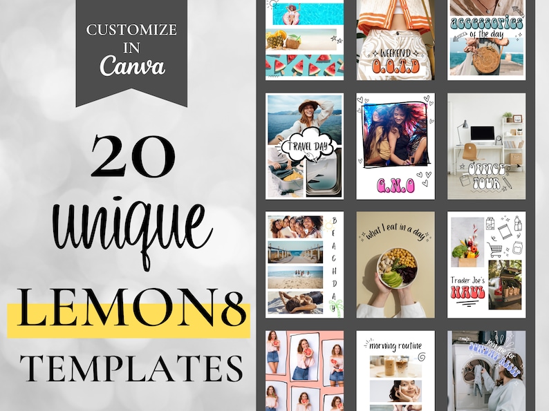 Lemon8 Templates Customizable in Canva, Cute Lemon8 Posts, Social Media Post Templates, Content Creator and Influencer Templates image 1
