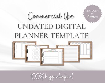 Plantilla de planificador digital sin fecha personalizable en Canva, plantilla para uso comercial, planificador con hipervínculos que funciona en GoodNotes y Notability