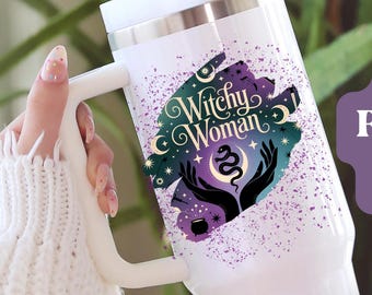 Vaso de bruja personalizado de 40 oz, taza de viaje personalizada de Halloween de 20 oz, lindo vaso colorido con asa, regalo de bruja con tapa