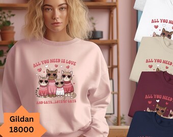 Valentinstag Sweatshirt für Katzenliebhaber, Kuscheliger Unisex Fleece Hoodie mit süßen Katzen und Herzen, Geschenk zum Valentinstag, lässige Herbst-Winter-Kleidung