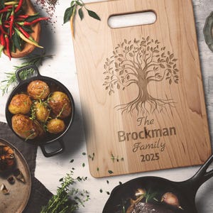 Personalized Family Tree Cutting Board Custom Maple Board with Name and Year Housewarming or Wedding Gift Made in USA Maple Cutting Board