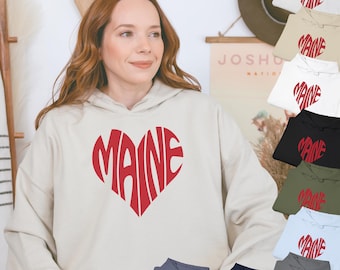 Felpa Maine, Felpa Maine Heart, Maglietta per gli amanti del Maine, Felpa con cappuccio unisex Heavy Blend™