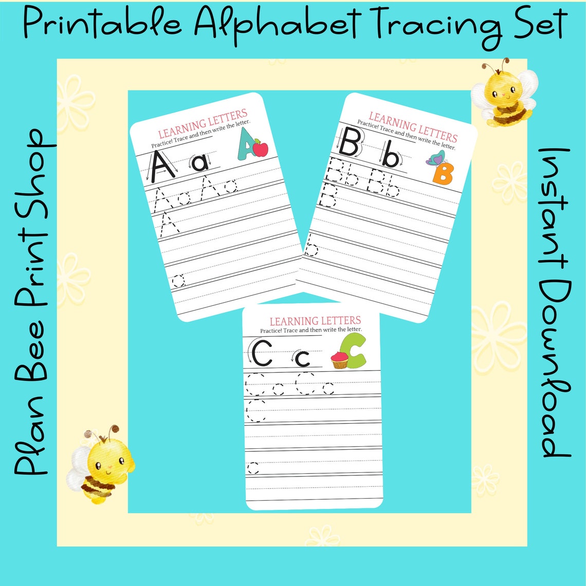 Printable alphabet writing sheets handwriting practice etsy