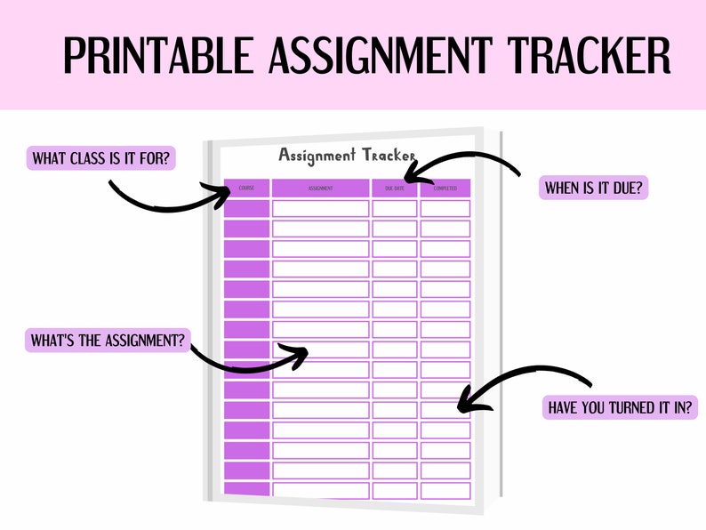 Printable Assignment Tracker Homework Tracker Deadline - Etsy