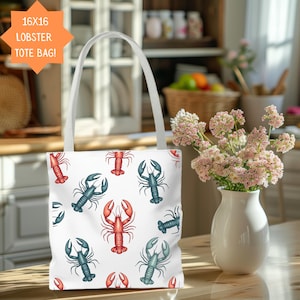 Cute Lobster Pattern Tote Bag, Coastal Accessories, Gift For Lobster Lover, Tote Bag (AOP)