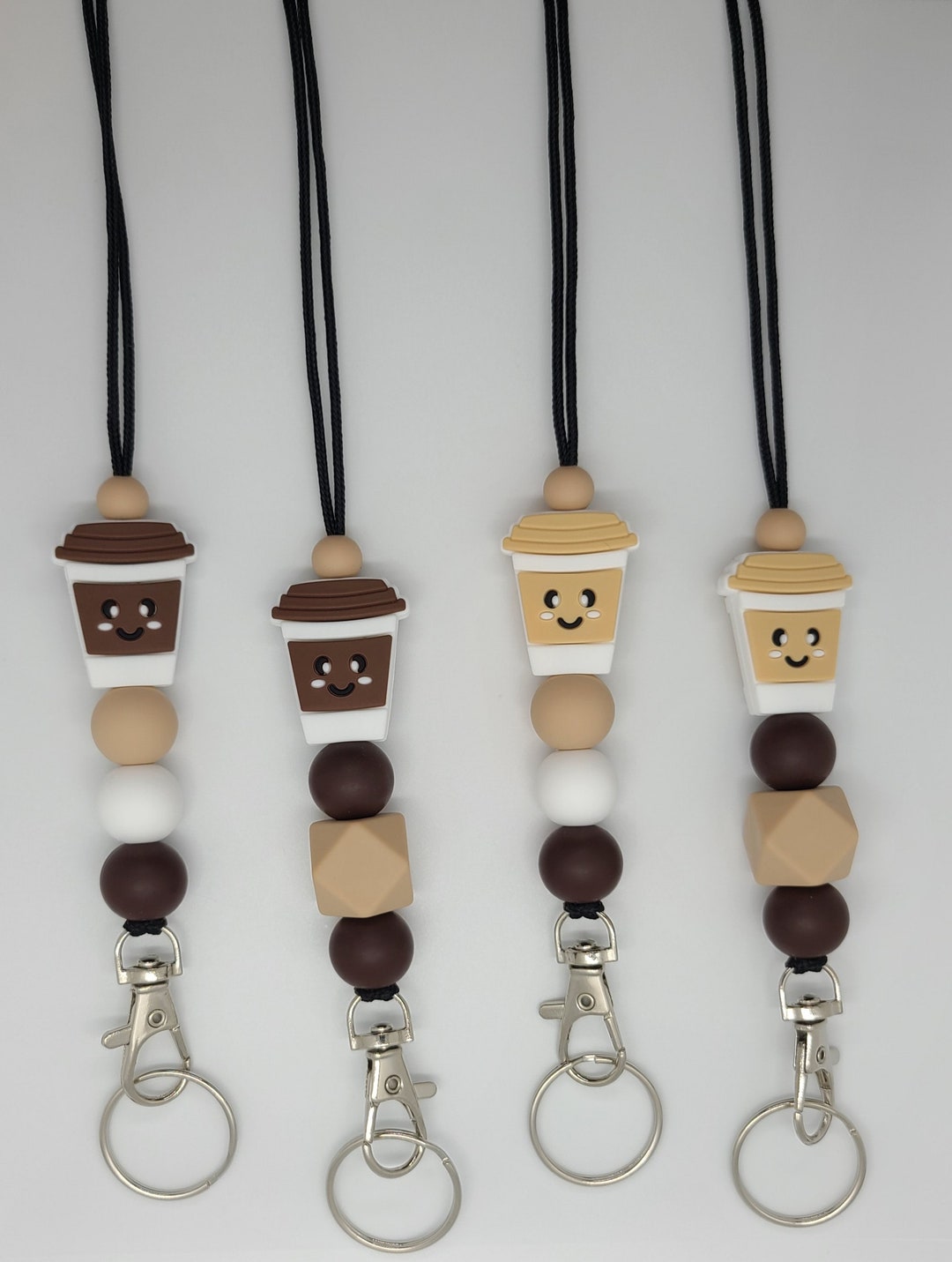 Coffee Cup Silicone Beaded Lanyard ID Badge Holder Teacher Lanyard