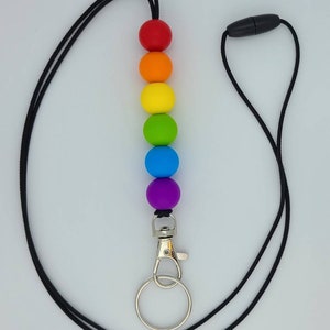 Cordón de silicona con cuentas de arcoíris / Porta credencial de identificación / Cordón para maestros / Agradecimiento al maestro