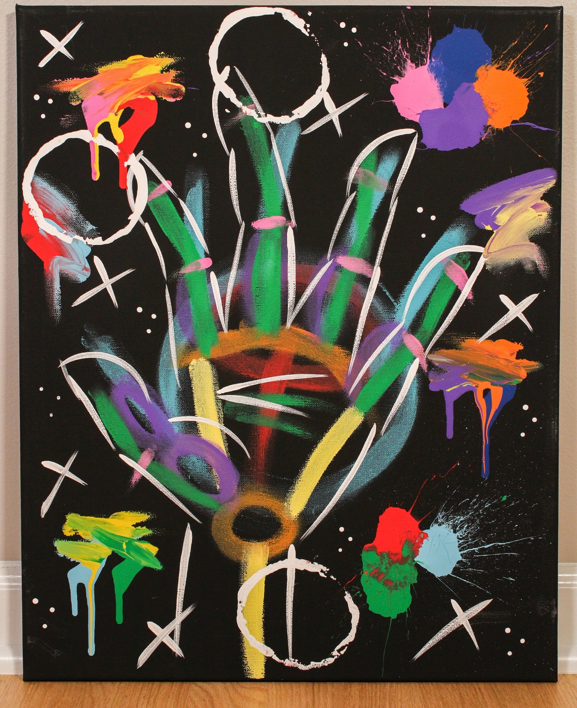 3 Neon Figuren auf schwarzer Leinwand Acrylmalerei Sammlung Etsy.de
