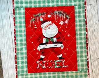 Retro Santa Wall Hanging, St. Nick Mini Quilt, Christmas Wall Hanging, Festive Table Topper, Noel