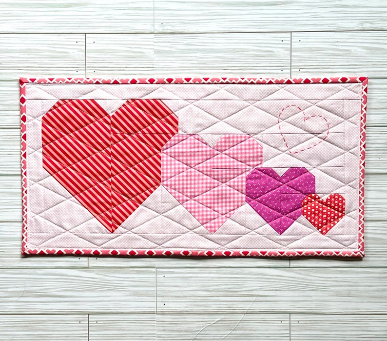 Heart Wall Hanging, Valentines Day Decor, Wall Mini Quilt, Table Topper ...