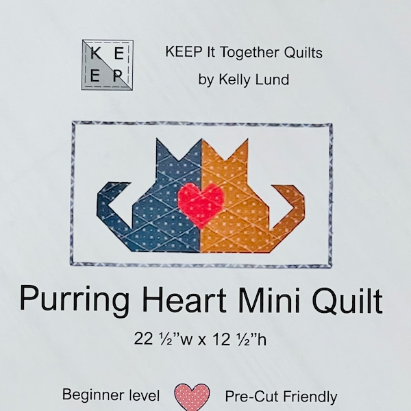 Purring Heart Mini Quilt Pattern, Cat Quilt