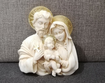 Escultura de alabastro de la Sagrada Familia hecha a mano - Figura religiosa (12,5 cm)