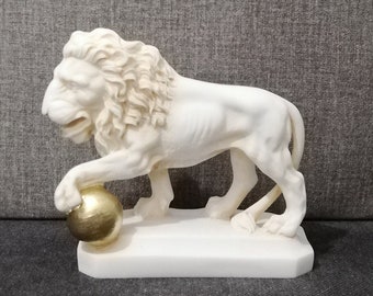 Lion Holding a Ball 12.5cmH - 14cmW Leo | King Marble and Alabaster Beautiful Handmade Greek Statue Free Shipping - Free Tracking Number