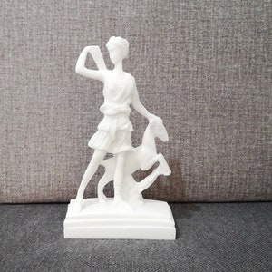 Artemis With Deer 15.5cm - 6.1in Ancient Greek Roman Goddess of the Hunt Alabaster Handmade Statue Free Shipping - Free Tracking Number