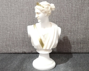 Artemis Bust Statue, Ancient Greek Goddess Diana, Handmade Alabaster (15cm-5.9in)