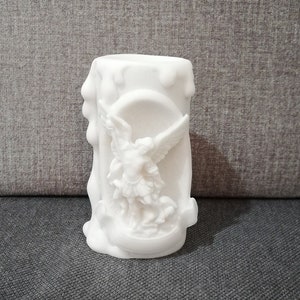 Archangel Michael 10.5cm - 4.13in Candle Holder Religious Statue White Marble & Cast Alabaster Handmade Free Shipping - Free Tracking Number