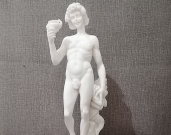 Dionysus Alabaster Sculpture: Greek Roman God Handmade Statue (13.38in)