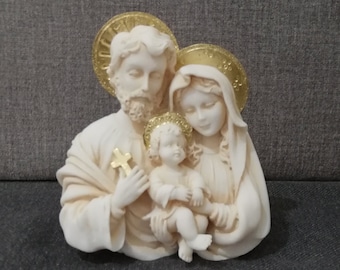 The Holy Family | Jesus-Virgin Mary and Saint Joseph 12.5cm - 4.92in Alabaster Handmade Sculpture Free Shipping - Free Tracking Number