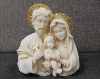 Escultura de la Sagrada Familia de alabastro hecha a mano: figura religiosa