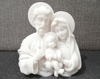 Escultura de la Sagrada Familia de alabastro hecha a mano - Estatua religiosa (12,5 cm)